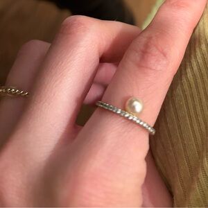 Dainty Vintage Faux Pearl Ring with CZ